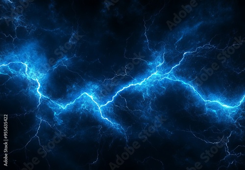 Blue Lightning Background with Electric Light Effects. AI generated illustration
