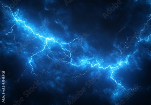 Blue Lightning Background with Electric Light Effects. AI generated illustration