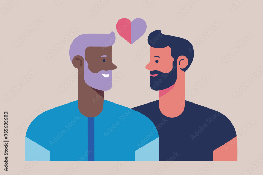 LGBT love couple men in romantic relationships. Pride month concept. Vector flat illustration LGBT love couple men in romantic relationships. Pride month concept. Vector flat illustration