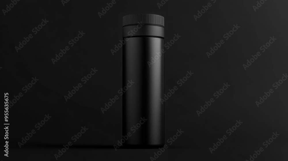 Travel Mug Mockup. Black Stainless Steel Thermos Cup on Dark Background Travel Mug Mockup. Black Stainless Steel Thermos Cup on Dark Background