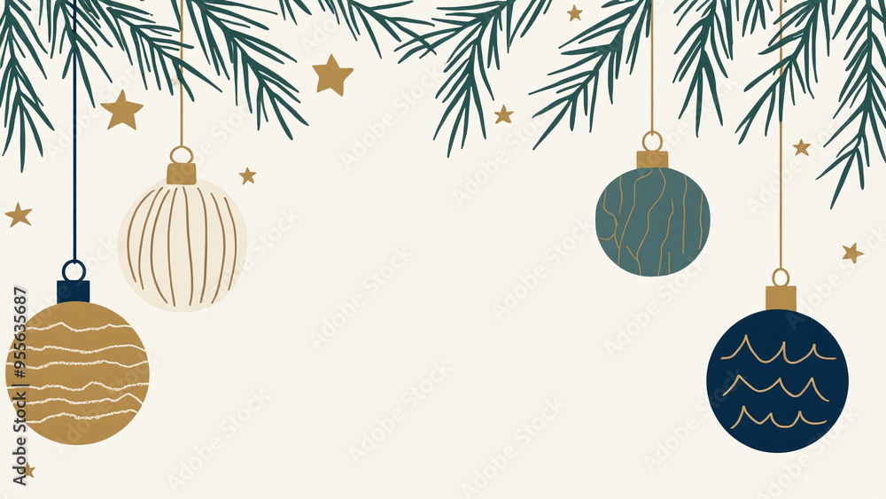 Blue Christmas Ornaments on Golden Branches