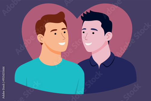 LGBT love couple men in romantic relationships. Pride month concept. Vector flat illustration