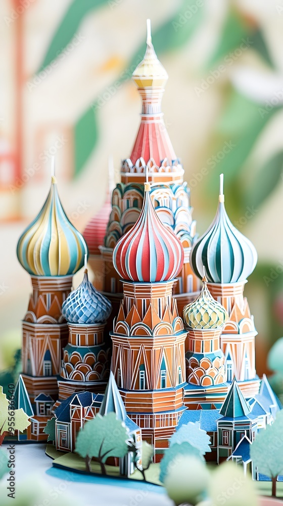 37. **Create a 3D paper cut of St. Basil's Cathedral with its colorful onion domes, leaving ample space in the sky for text.** 37. **Create a 3D paper cut of St. Basil's Cathedral with its colorful onion domes, leaving ample space in the sky for text.**