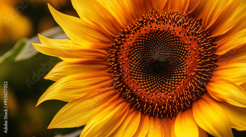 Closeup of sunflower in filed 