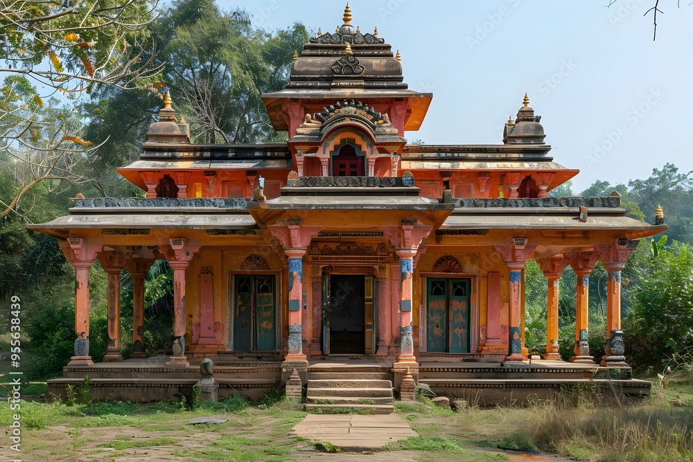Beautifully Crafted Temple Surrounded by Lush Greenery Beautifully Crafted Temple Surrounded by Lush Greenery