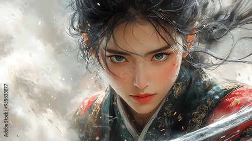 Warrior Woman with Green Eyes and a Sword.