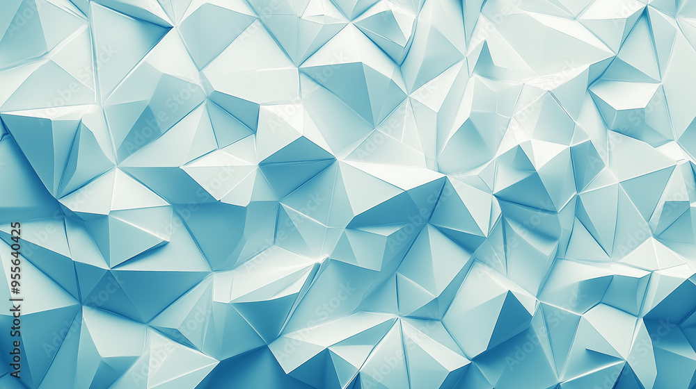 Fototapeta premium Złożona, teksturowana ściana 3D w jasnoniebieskich i białych odcieniach, idealna jako tło do prezentacji. Futurystyczny design dodaje nowoczesnego charakteru.
