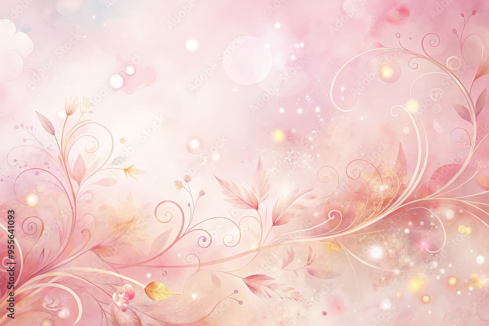 Whimsical background featuring soft pink watercolor splatters and delicate, swirly patterns, evoking a sense of airy Whimsical background featuring soft pink watercolor splatters and delicate, swirly patterns, evoking a sense of airy