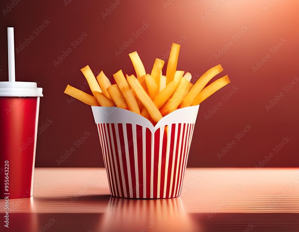 3D-rendered blank paper bucket filled with crispy French fries 3D-rendered blank paper bucket filled with crispy French fries