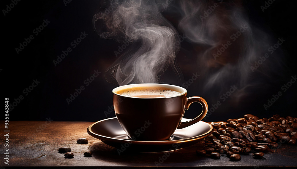 The most super delicious steaming brew of coffee sitting on a dark table to emphasize the steam The most super delicious steaming brew of coffee sitting on a dark table to emphasize the steam