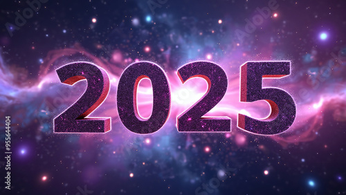 2025 Glittering Cosmic Numbers with Starry Background