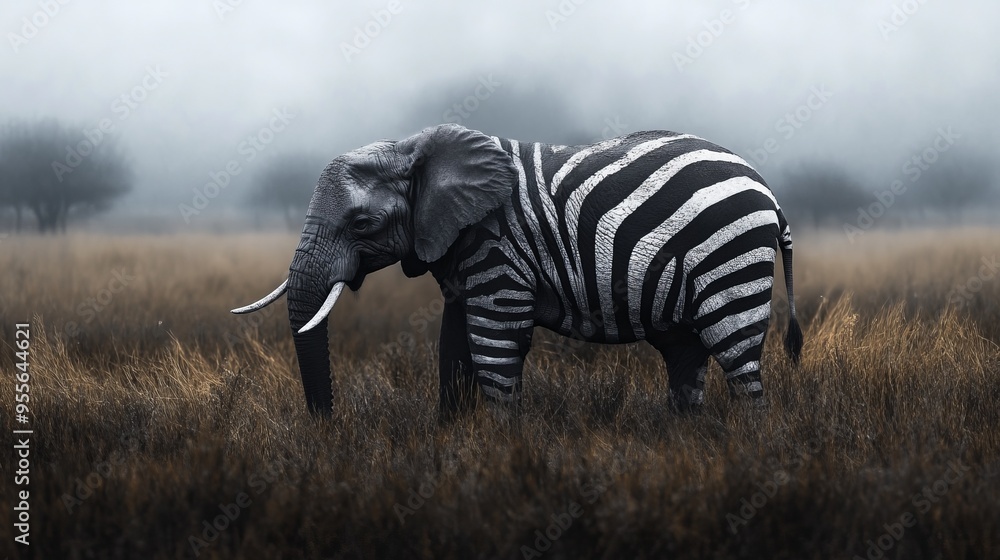 Fototapeta premium Elephant with zebra stripes
