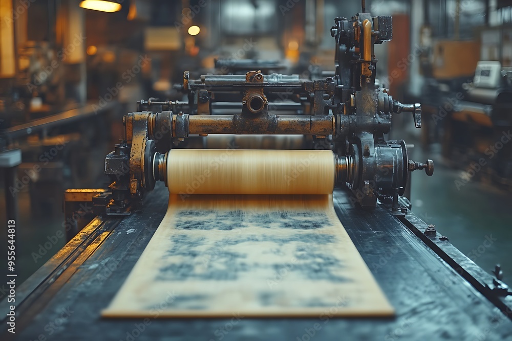 Fototapeta premium Vintage Printing Press with Ink Roller and Paper