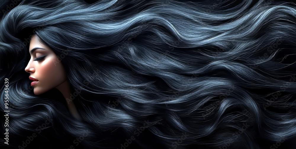 A woman with long black hair is shown in a blurry image. The hair is so long that it almost covers the entire frame. The woman's face is barely visible, but her hair is the main focus of the image A woman with long black hair is shown in a blurry image. The hair is so long that it almost covers the entire frame. The woman's face is barely visible, but her hair is the main focus of the image