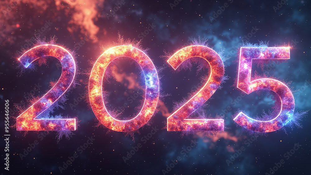 2025 Glittering Cosmic Numbers with Starry Background