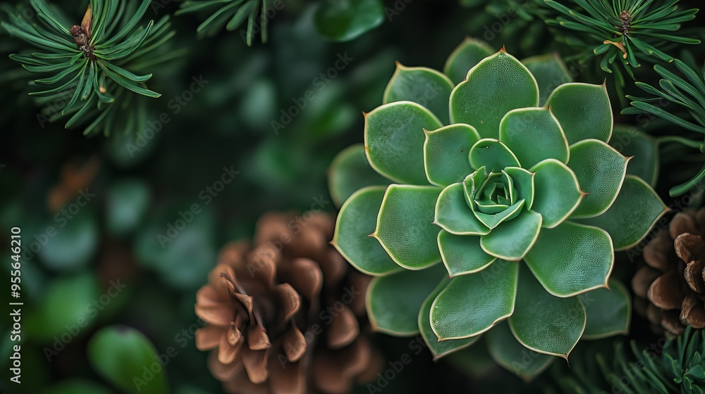 green succulent plant and pinecone green succulent plant and pinecone