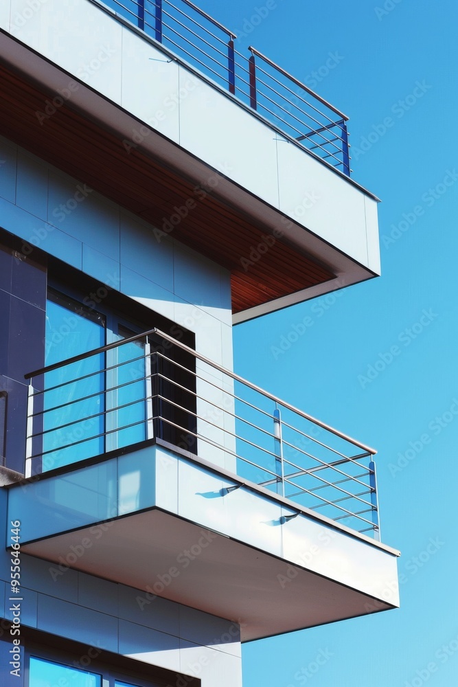 photo of a modern balcony railing design system, highlighting sleek lines contemporary materials photo of a modern balcony railing design system, highlighting sleek lines contemporary materials