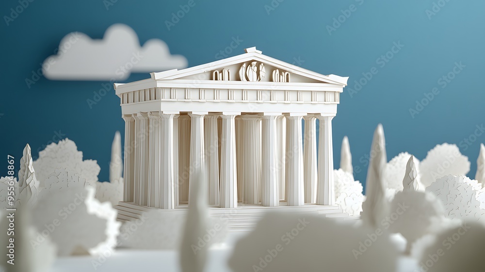 Obraz premium 50. **Illustrate a 3D paper cut of the Parthenon with its ancient columns and clear space above for text.**