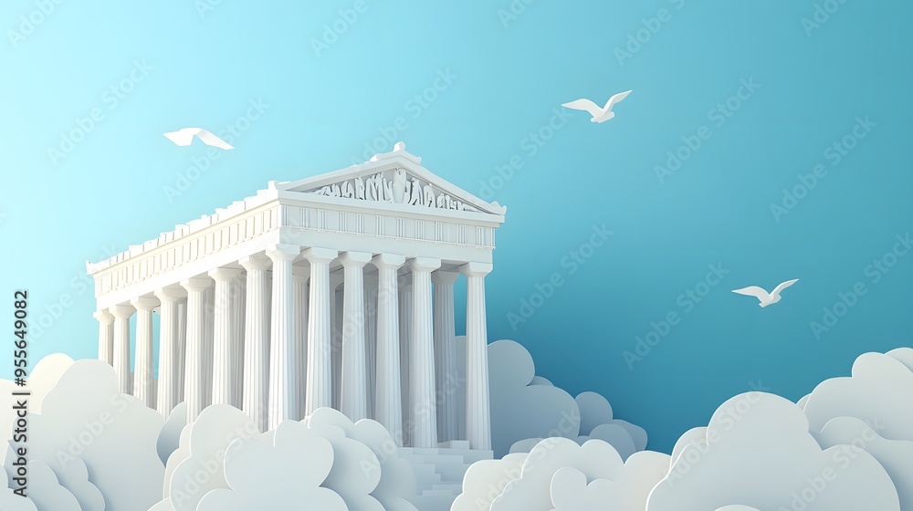 Obraz premium 50. **Illustrate a 3D paper cut of the Parthenon with its ancient columns and clear space above for text.**