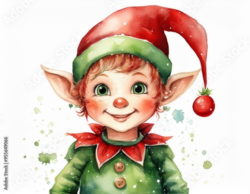 Lovely Christmas elf drawn on a white background photo