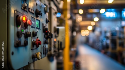 Industrial Control Panel with Electrical Panels and LED Lights. AI generated illustration