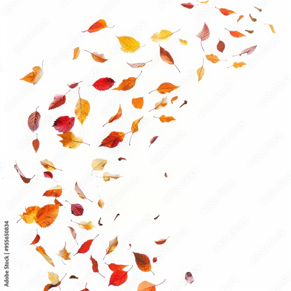 autumn leaves falling on white background. autumn leaves falling on white background.