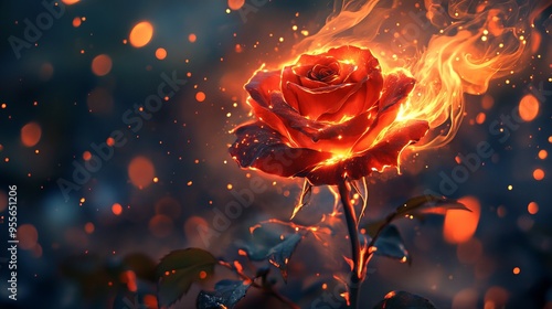 red rose flower with fire