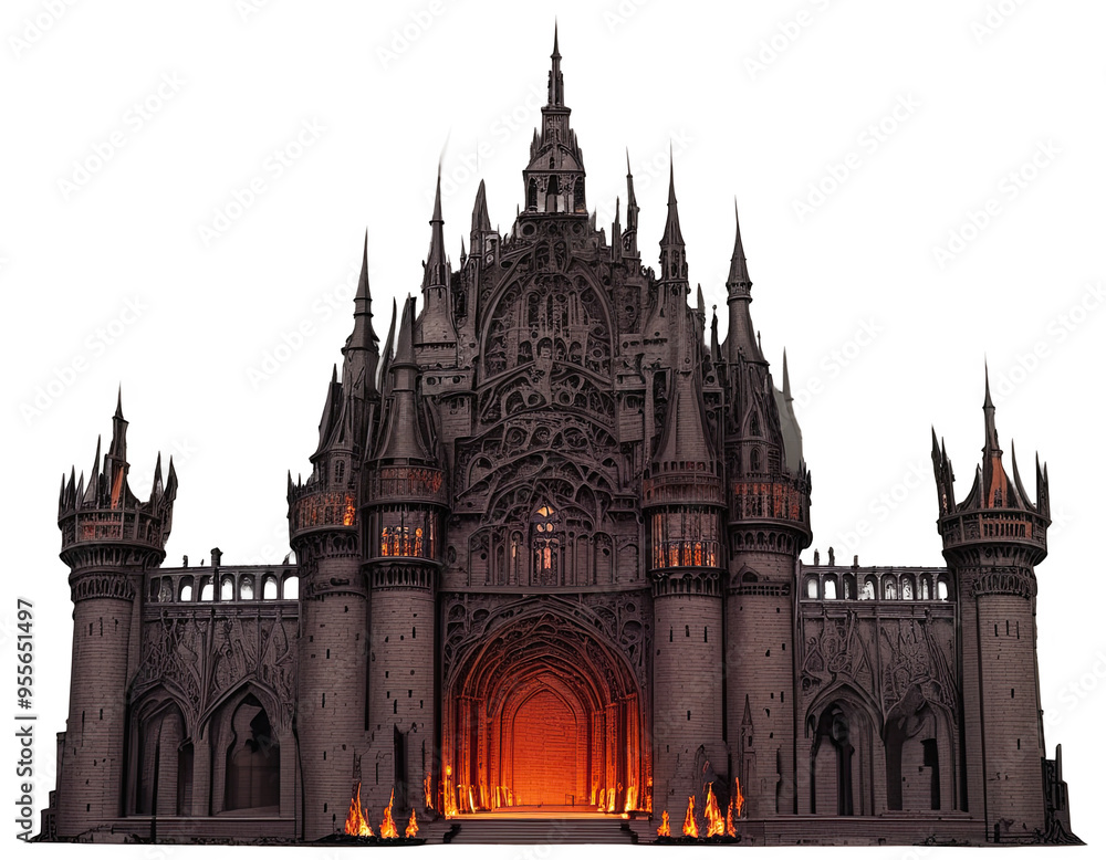Dark hell gate in fire. isolated transparent background Dark hell gate in fire. isolated transparent background