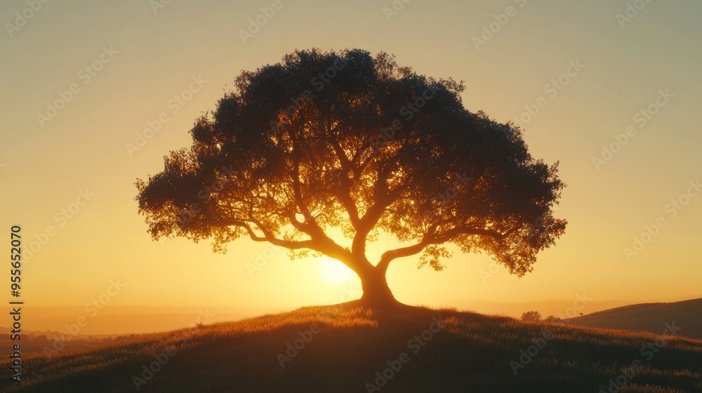 Silhouette of a tree with stunning backlighting from a setting sun Silhouette of a tree with stunning backlighting from a setting sun