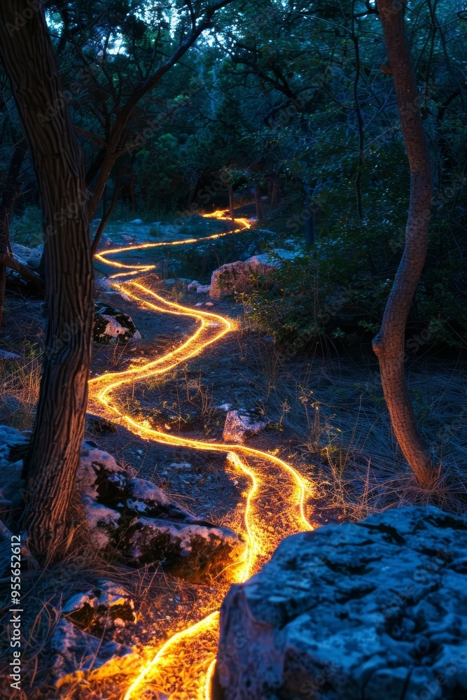 A serene walkway illuminated by soft light during dusk s enchanting twilight hour A serene walkway illuminated by soft light during dusk s enchanting twilight hour