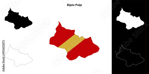 Bijelo Polje municipality outline map set