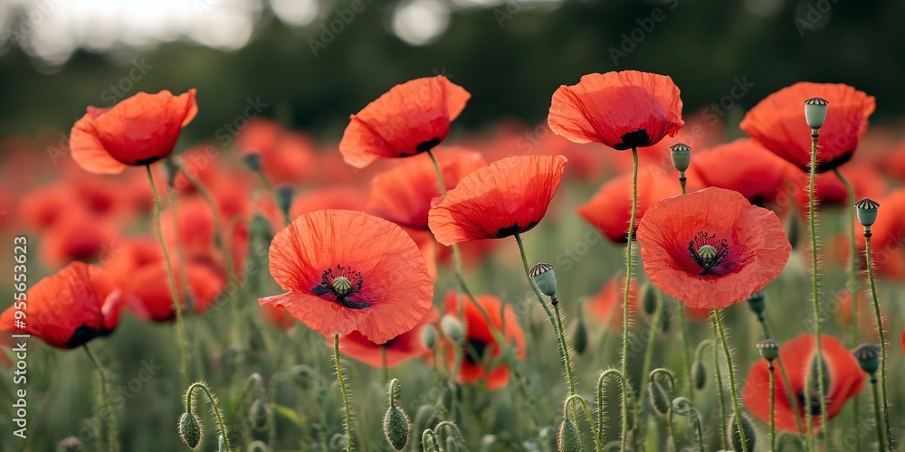 Obraz premium close up of red poppy flowers in a field