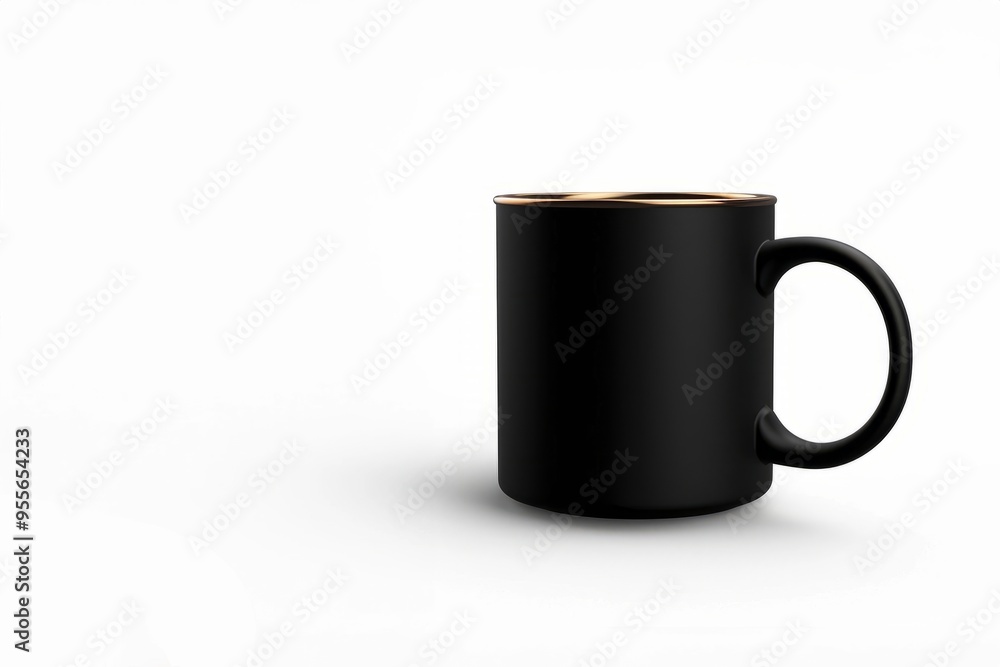 Matte black ceramic coffee mug with golden rim on white background Matte black ceramic coffee mug with golden rim on white background
