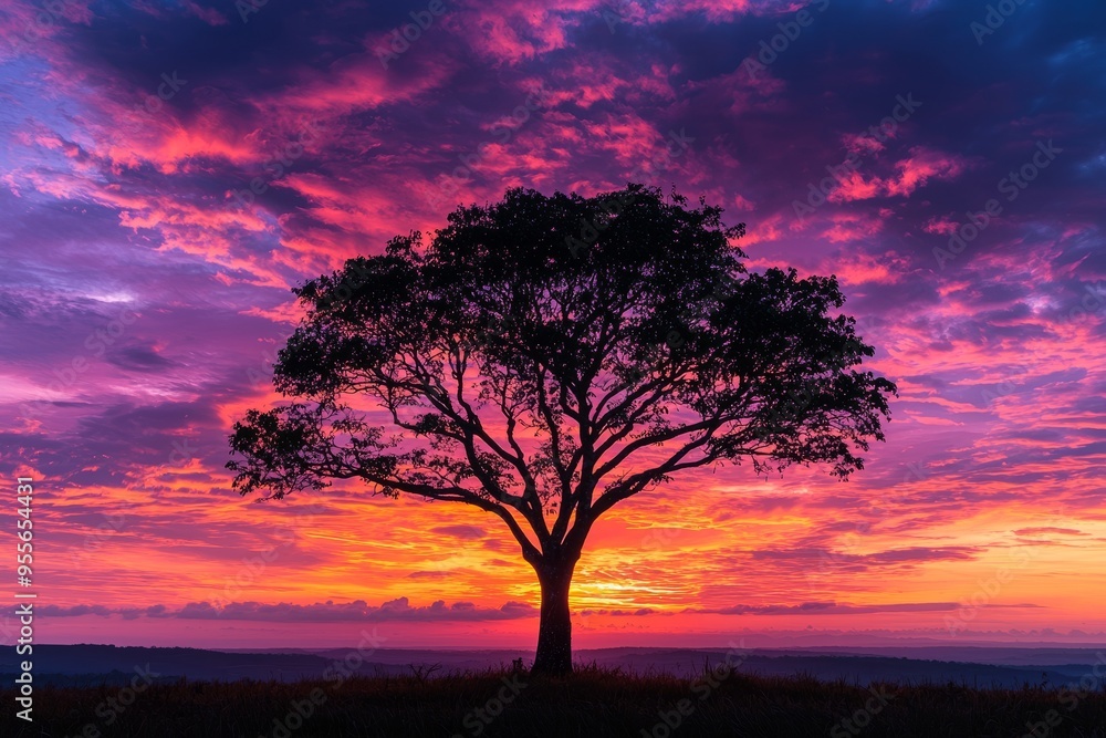 Silhouette of a Tree Against a Vibrant Sunrise Silhouette of a Tree Against a Vibrant Sunrise