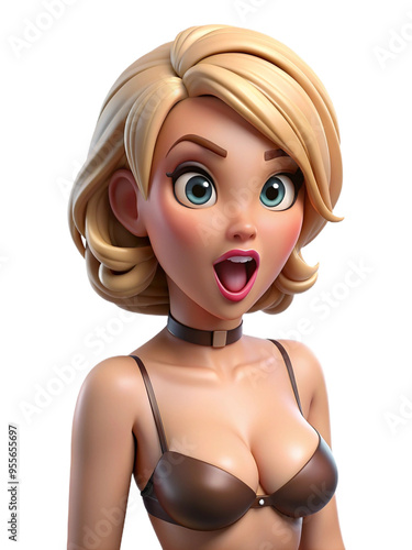 Smiling woman in a stylish black latex outfit and high heels