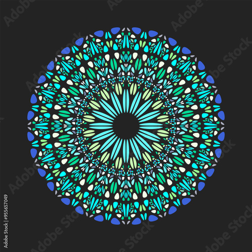 Geometrical round floral ornament mandala - ornamental abstract vector design element from geometric shapes