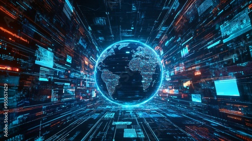 Global Communication Network - Digital Globe with Multimedia Connections and News Feeds