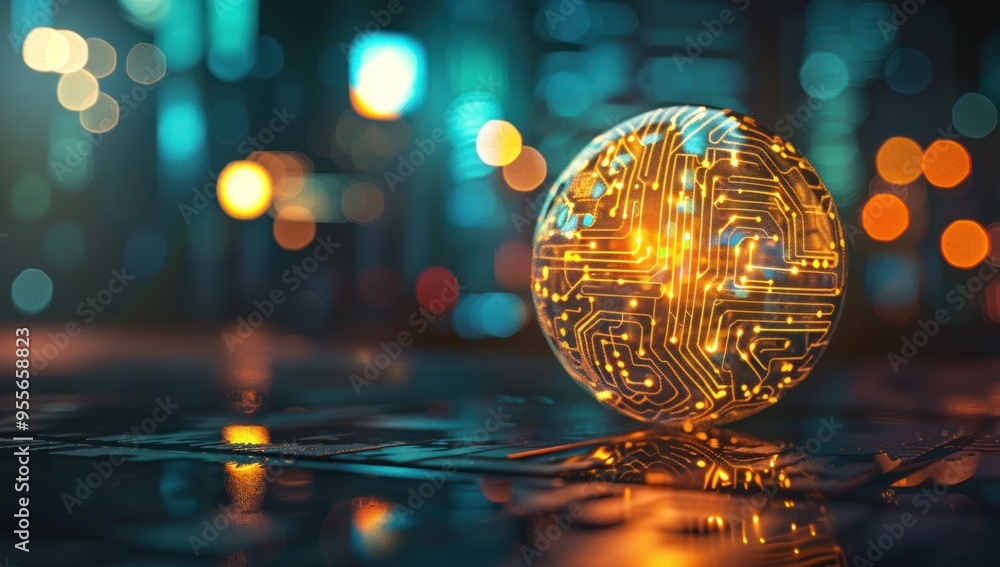 A glowing sphere made of circuit boards with intricate patterns A glowing sphere made of circuit boards with intricate patterns