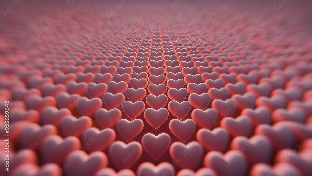 Obraz premium Isolated infinite array of densely packed hearts presented with a shallow depth of field this image is a 3d illustration