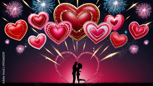 Colorful hearts on a dark background valentine s day background