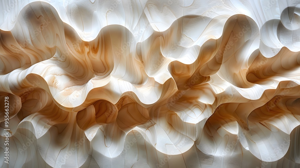 Abstract white and beige wave pattern resembling fabric folds. Artistic ...