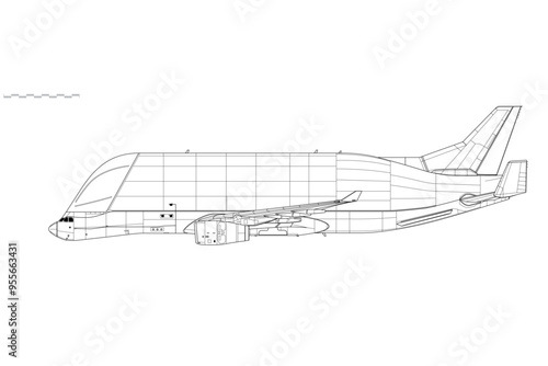 Airbus Beluga XL. A330-743L. Vector drawing of outsize freight aircraft. Side view. Image for illustration and infographics.