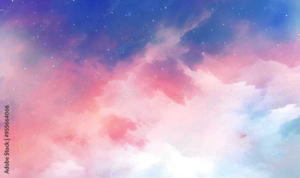 Watercolor cosmic sky, blending vibrant blues and pinks with sparkling stars Watercolor cosmic sky, blending vibrant blues and pinks with sparkling stars