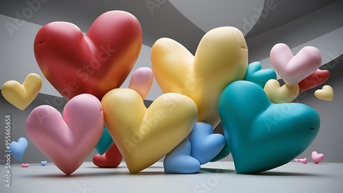 Composition with color hearts on grey background