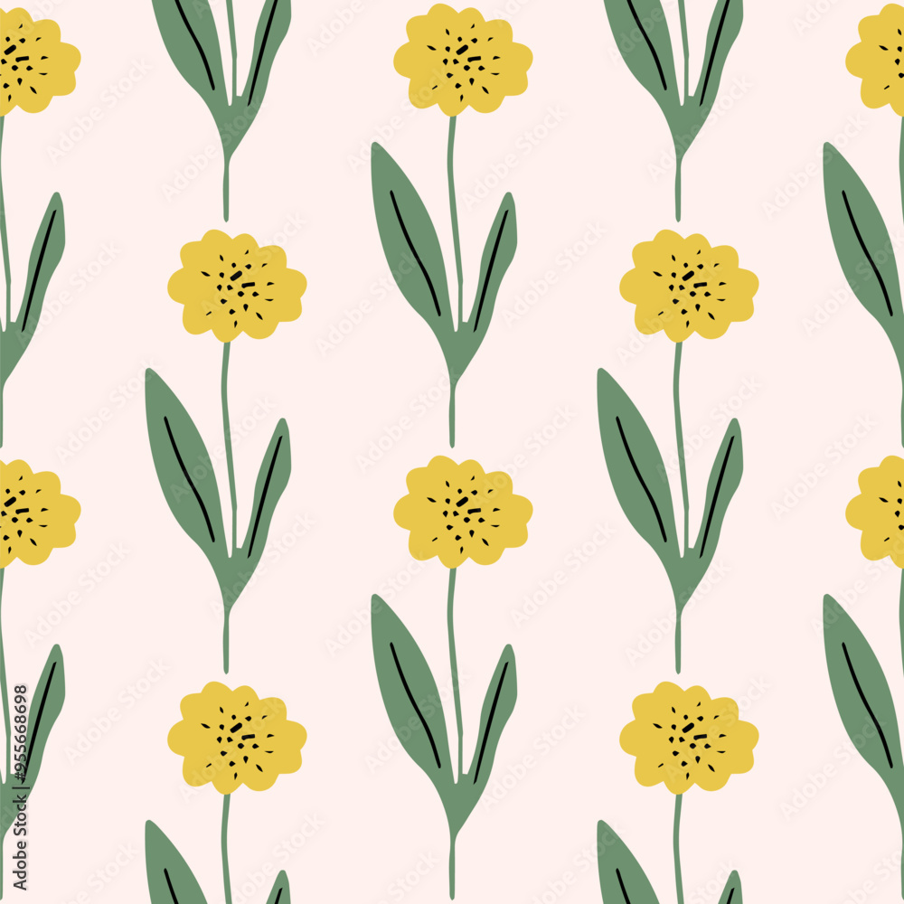 Floral seamless pattern. Cute summer background with flowers and leaves. Modern floral compositions. Fashion vector stock illustration for wallpaper, posters, card, fabric, textile Floral seamless pattern. Cute summer background with flowers and leaves. Modern floral compositions. Fashion vector stock illustration for wallpaper, posters, card, fabric, textile
