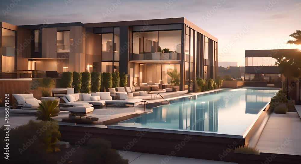 A contemporary apartment building with rooftop pool 4k animation A contemporary apartment building with rooftop pool 4k animation