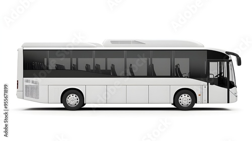 White luxury bus isolated on white background, detailed photo, png.