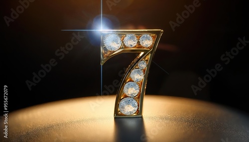 Glittering Gold Number Seven with Diamonds photo