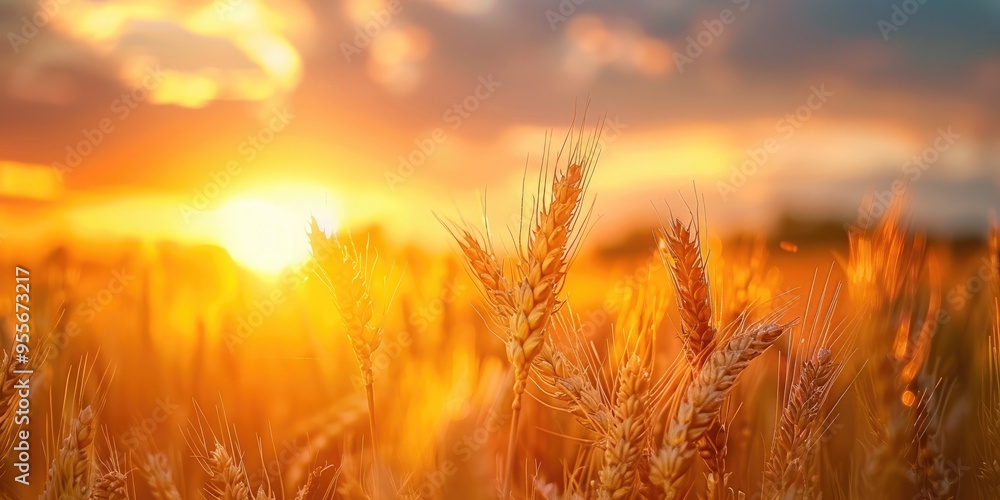 Sunset over a cereal field during wheat harvest season Sunset over a cereal field during wheat harvest season