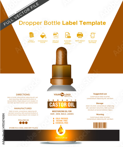 Castor oil 3d bottle label vector template 